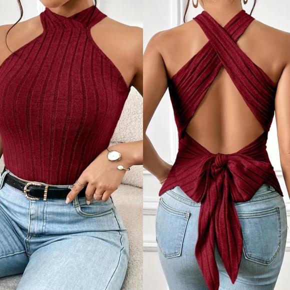 Luxe open tie back halter tank top - Picture 1 of 4